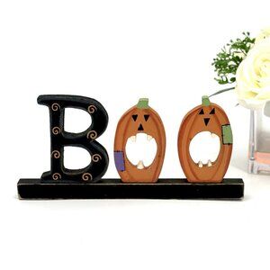 Vintage Halloween BOO Wooden Sign Decor Plaque Rustic Wood Black 10.5"x5"